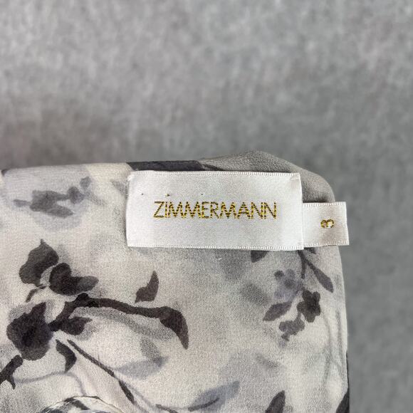 Zimmermann White Grey Floral Havoc Picot Silk Long Sleeve Blouse Size 3 - Picture 8 of 9
